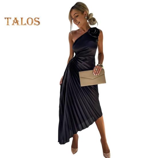 

Женское вечернее платье на одно плечо, плиссированное с цветочным декором, с открытой спиной, без рукавов, с нерегулярным подолом, для коктейльной вечеринки, свадьбы, миди, платье S чёрный