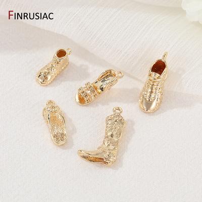 14K Gold Plated Brass Slippers High-Heeled Sandals Shoes Charms Pendants,Long Boot Charm for DIY Necklace Making Supplies