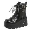 Fashion Platform Boots Goth for Women Lace up Wedge Heel Buckle Ankle Booties Studded Short Motorcycle Boots with Zipper White