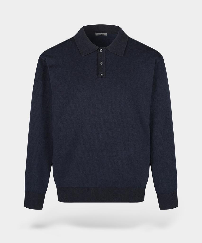 BIRBANTE Soft Washable Two-Tone Collared Knit - Dark Navy