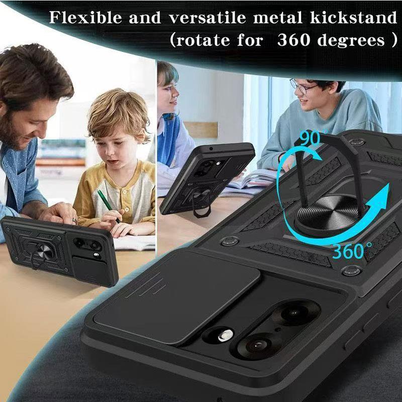 Wytrzymałe etui Armor z przesuwaną osłoną aparatu i pierścieniem magnetycznym obracanym o 360 stopni na PC+TPU dla Oneplus 15 15R, odporne na wstrząsy klasy wojskowej