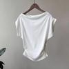 Damen Sommer Asymmetrisches Off-Shoulder Wasserfallkragen Modals Baumwoll T-Shirt