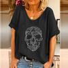 Women's T-shirt 3D Horror Skull Print V-neck Top Short Sleeved