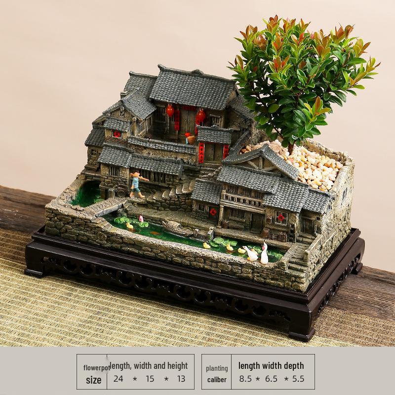 New Zen Bonsai Ornaments for Living Room or Office - Porcelain Micro-Landscape Decor for Bookcase and Desktop.
