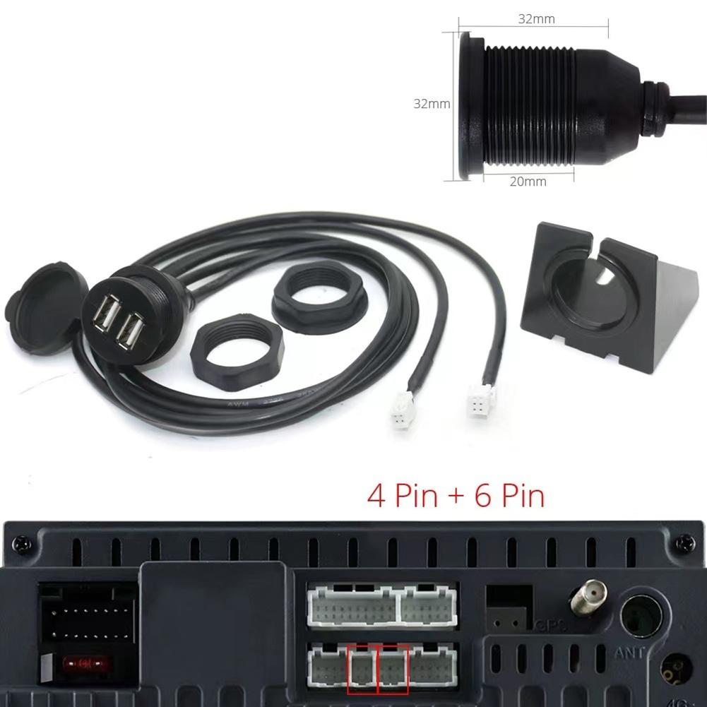 1pcs ABS Car Dash Mount Dual USB Port Panel Interface Extension 145cm Cable Adapter Parts Accessories
