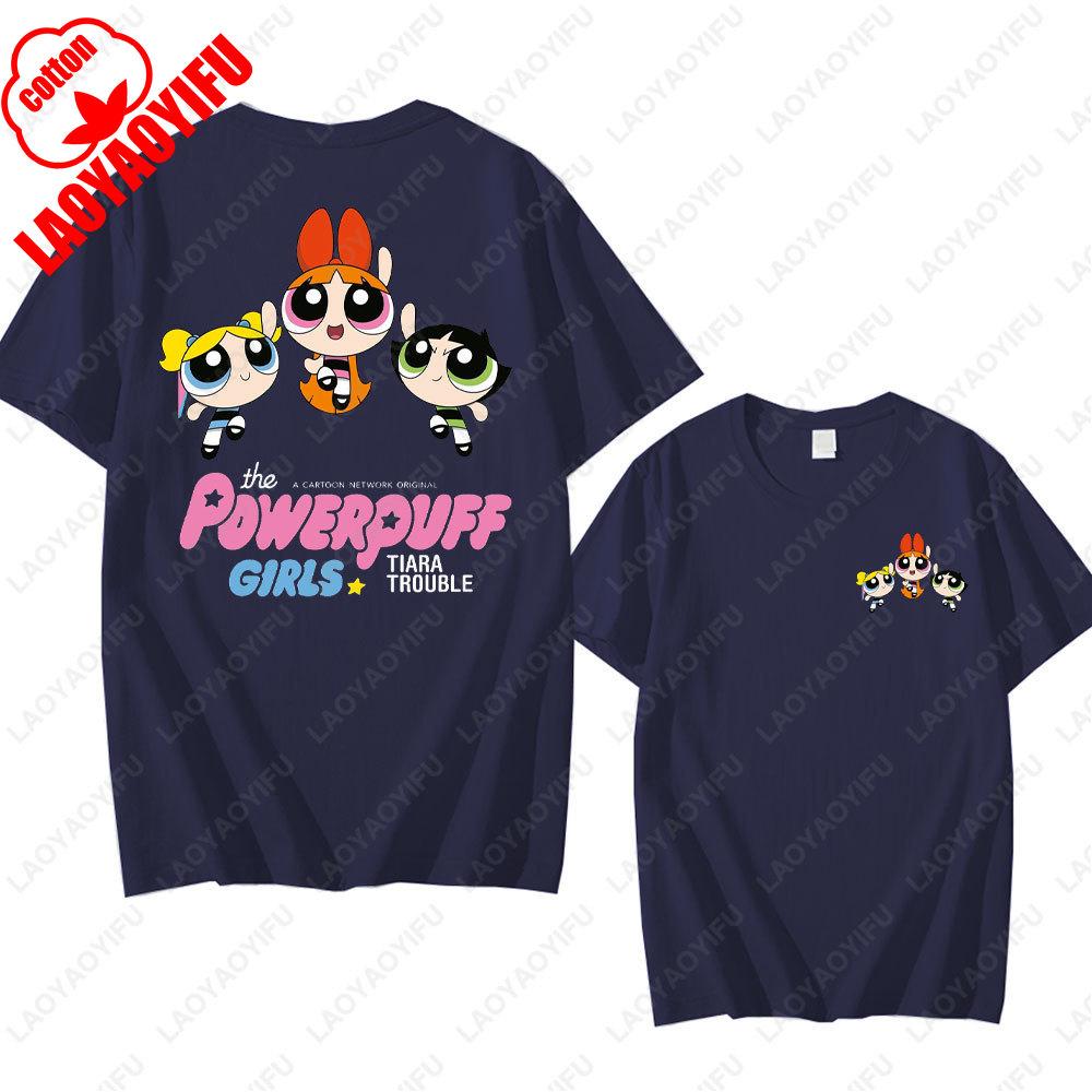 The Powerpuff Girls Anime Tshirt Trendy Kawaii Woman Clothing O Neck Summer Cotton Short Sleeve Tee Retro Trend Cool Street Tops