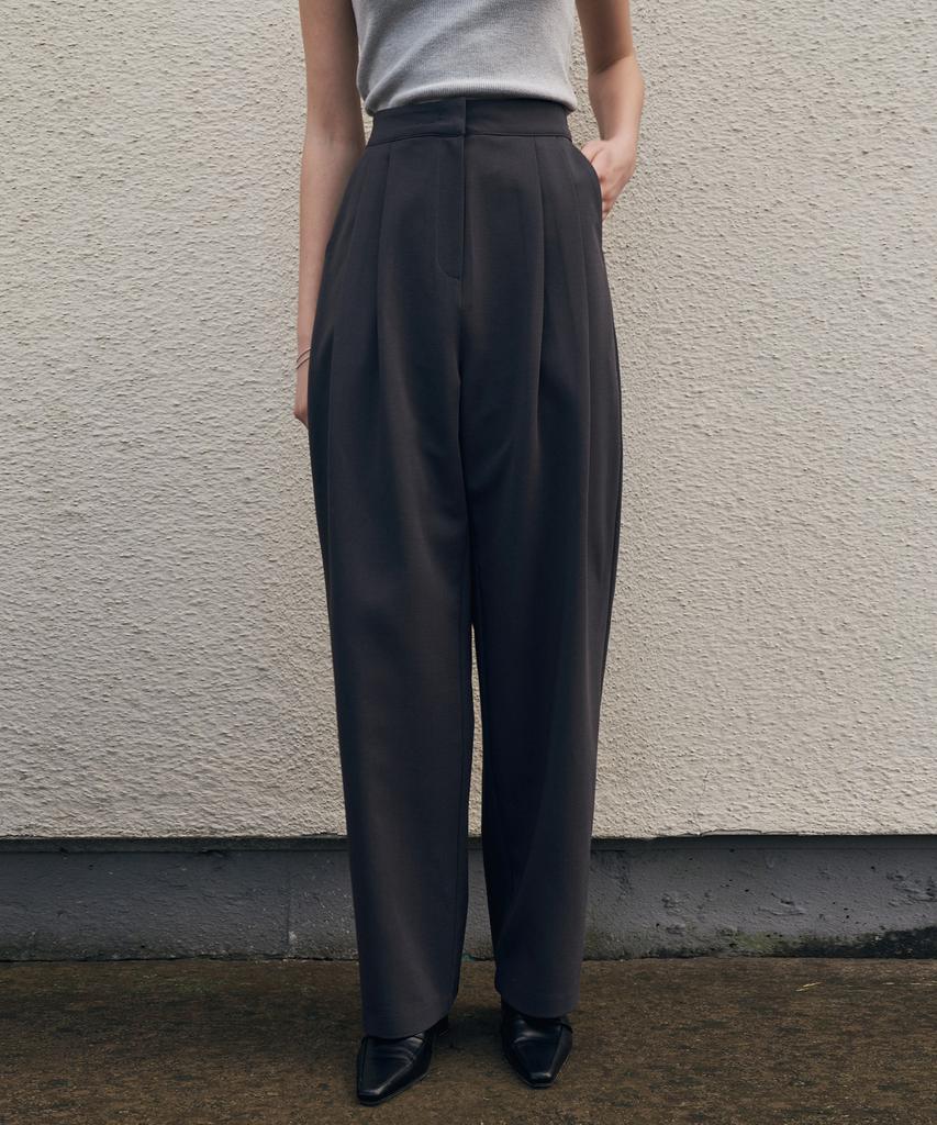 ADAUL Balloon Pintuck Wool Slacks - Charcoal