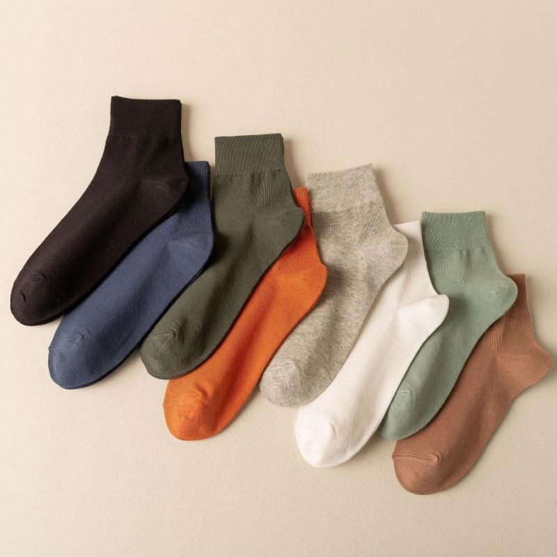 Herr Vår och Sommar Tunna Fritids Ren Bomull Enfärgad Benlösa Svettabsorberande Andningsbara Tubsockor