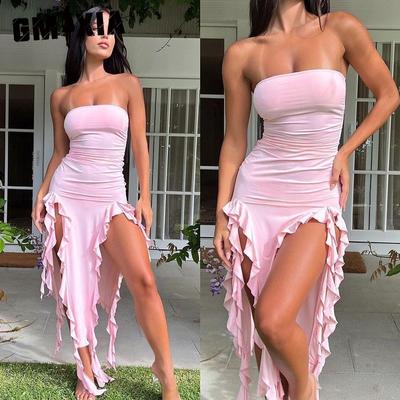 Women's Fashion Summer Spring Solid Color Print Sleeveless One Shoulder Casual Dresses