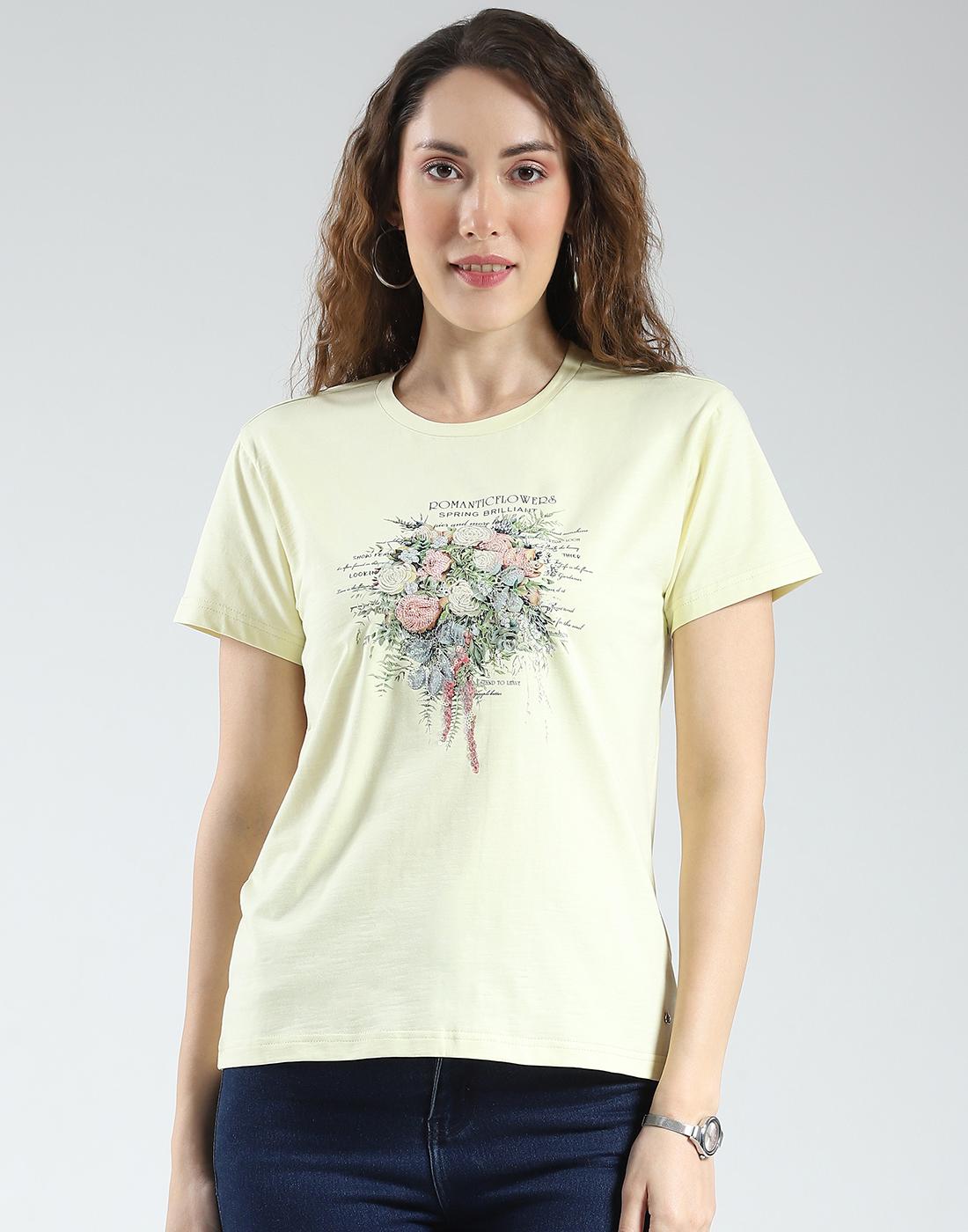 

Monte Carlo Women s Regular Fit Printed Half Sleeve Round Neck Top M жёлтый