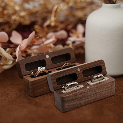 1PC Soft Lining Double Slot Gift Display Romantic Walnut Wooden for Wedding Proposal Packaging Case Ring Box Ring Earring Holder
