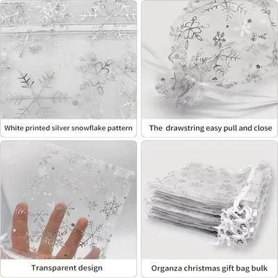 Hot Printing Organza Gift Bag Snowflake Drawstring Mesh Bags Christmas Birthday Party Wedding Candy Jewelry Gift Packaging Bag