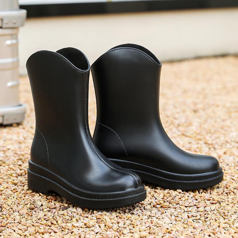 

Модная дождевая обувь женская на толстой подошве износостойкая и универсальная водонепроницаемая обувь женские резиновые сапоги с хлопковой теплой подкладкой 41