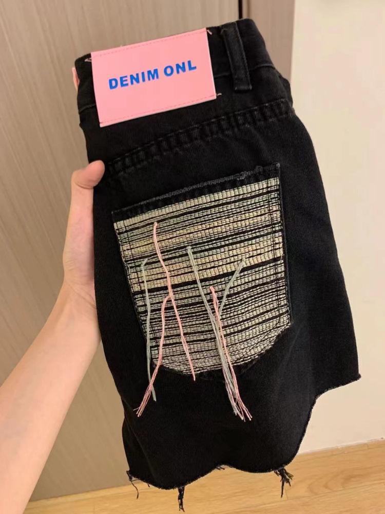 High-Waisted Vintage Ripped Black Denim Shorts - Women's 2025 Wide-Leg Summer Collection.