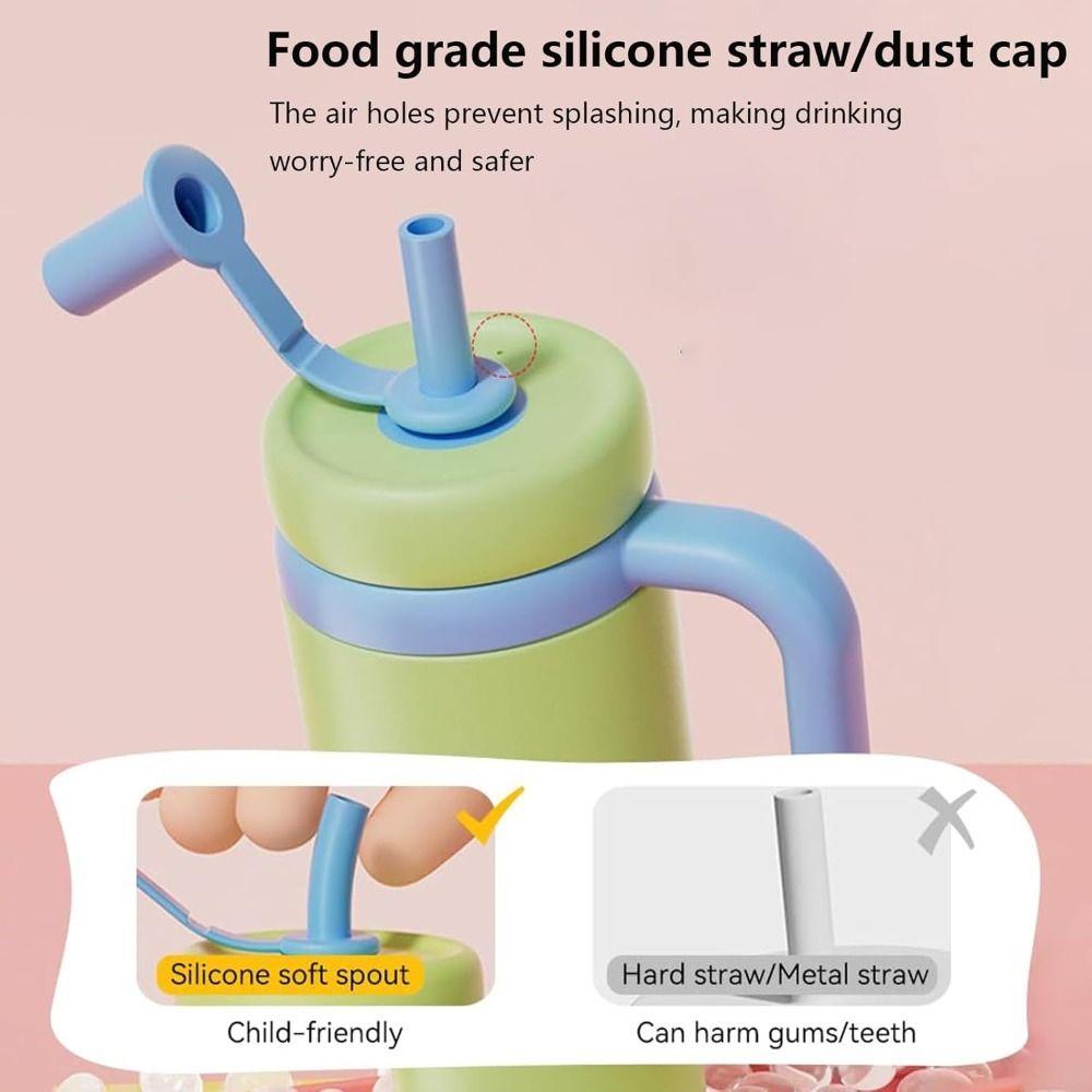 Creative Gift Double Drinking Lid Whale Fountain Tumbler Leak Proof Widened Handle Insulated Water Bottle 710ml Drinking Cup