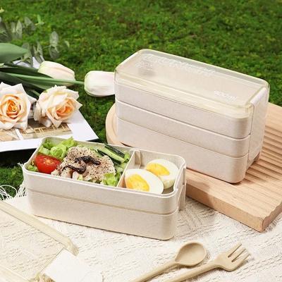 Brotdose Drei Schichten Verschlussdesign Bento-Box Geruchsfrei Mischung Große Abdichtung Lebensmittelbehälter mit Gabel und Löffel Studenten Brotdose