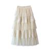 Women's Summer French Lace Patchwork Midi Skirt with Embroidery