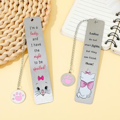 Kitten Bookmarks Double Sided Engraved Metal Bookmarks Portable Reading Aid with Chain Charm for Book Lover Student