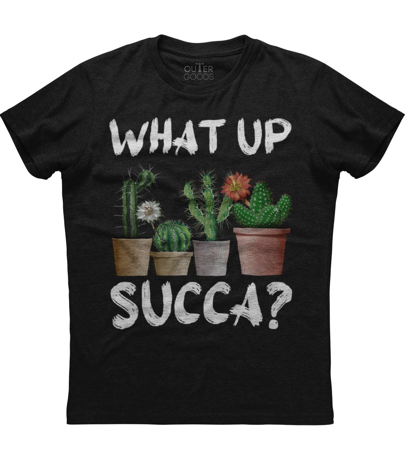 What up Succa? Succulent Cactus Pun Tree Mens Short Sleeve Cotton Black T-shirt L