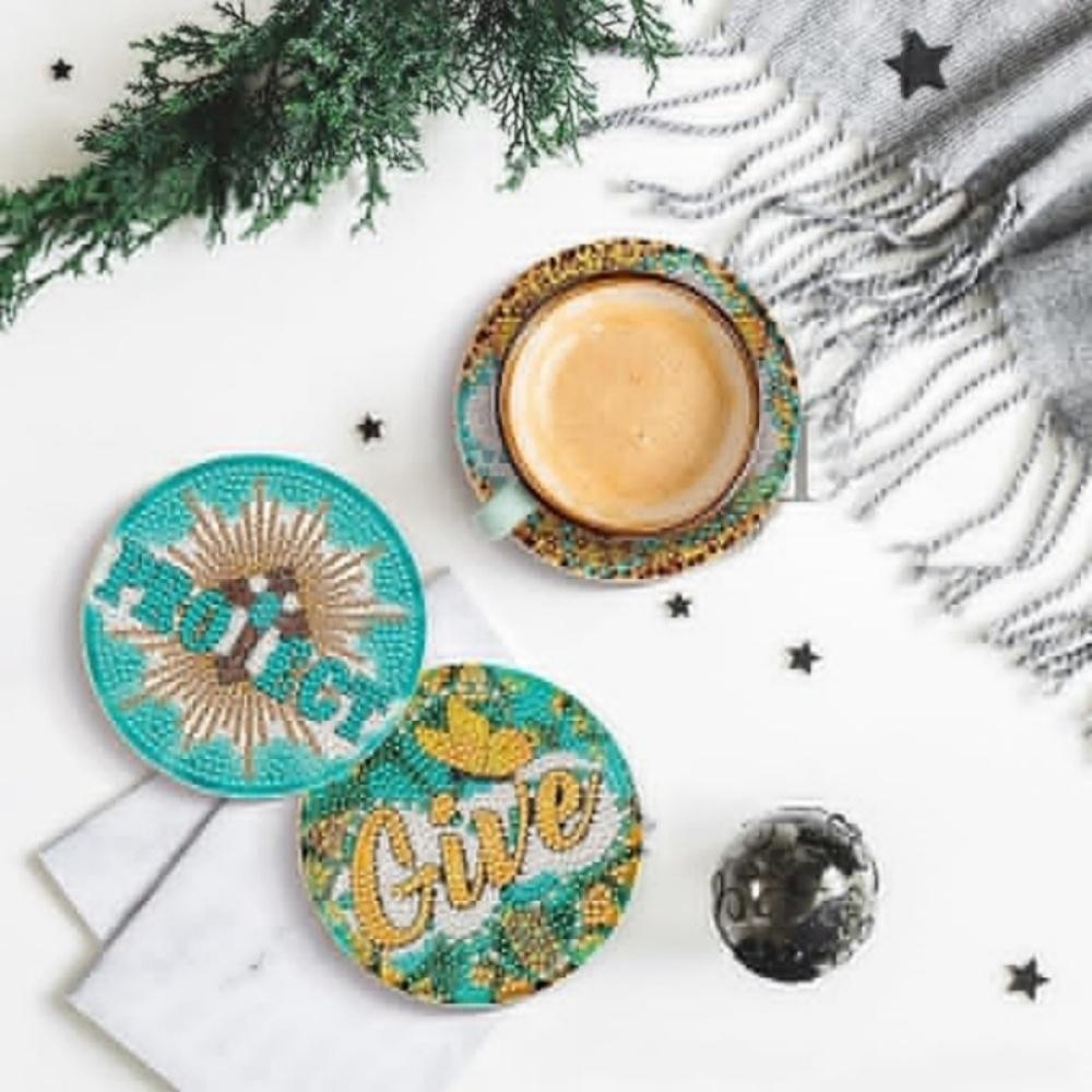 8 Pieces/set of Diamond Letter Patterned Coasters, DIY Coasters with Holder, Suitable for Beginners and Adults, Art and Craft Supplies Gifts