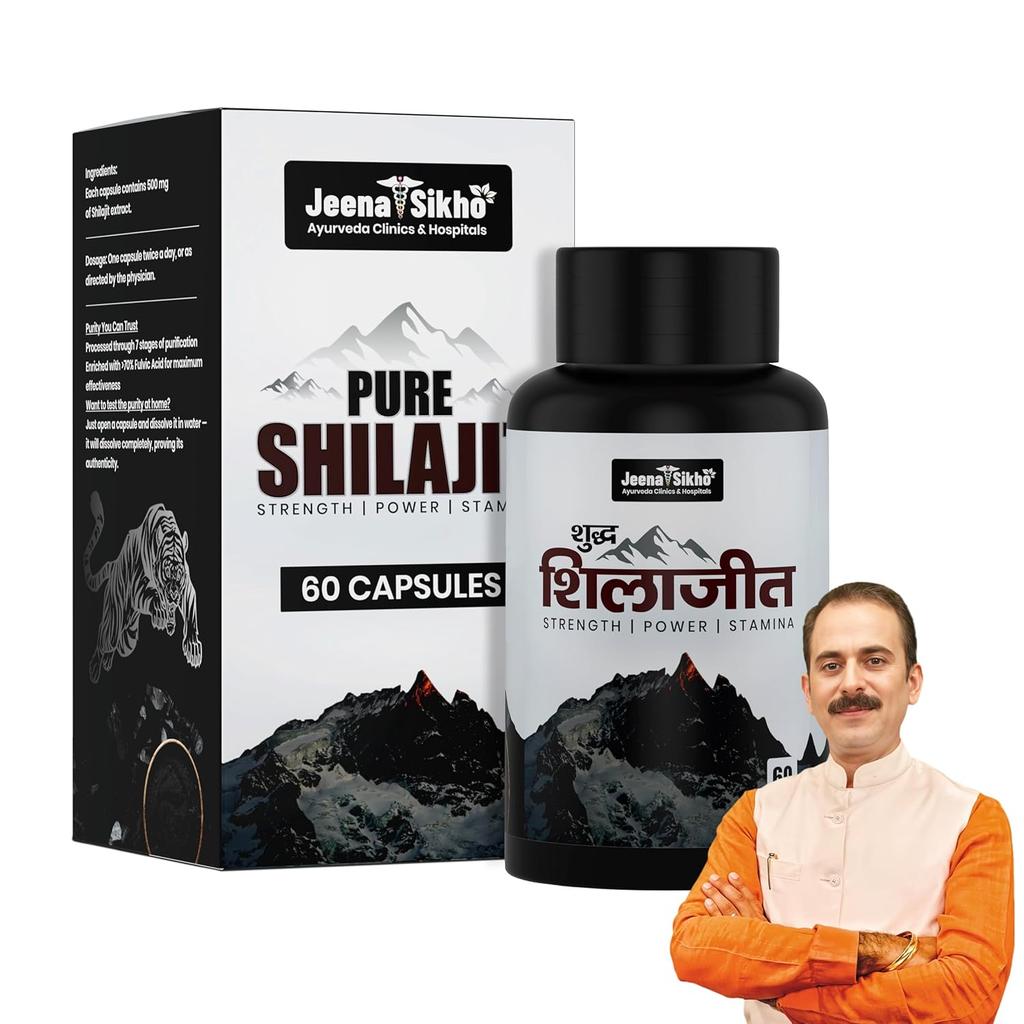 Jeena Sikho Shuddh Shilajit Capsules 500 Mg Fulvic Acid Formula For Energy Strength Stamina 60 Count Daily Use