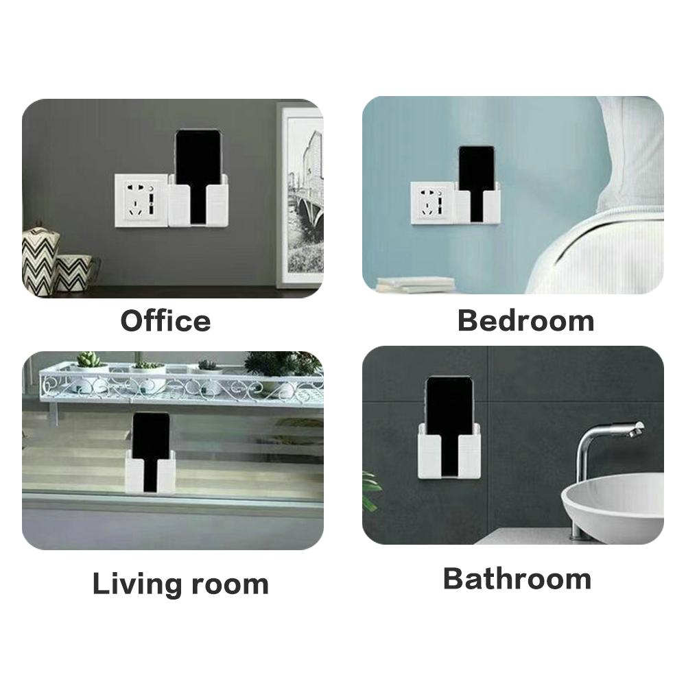 Wall Mobile Phone Holder Plug Phone Charging Stand Remote Control Storage Box Bracket Punch-Free Mounted Organizer Holders