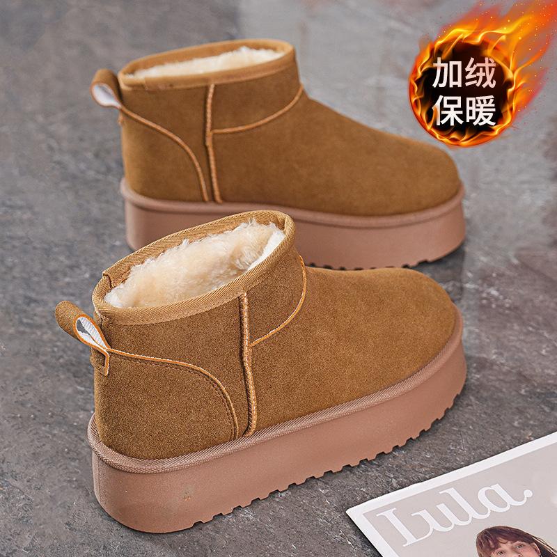 Winter Velvet Snow Boots Women's Shoes Korean Version Versatile One-pedal Thickened Warm Short Boots Thick-soled Casual Cotton Shoes Two Cotton