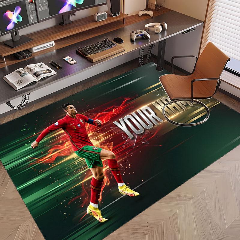 Benutzerdefinierter Teppich Cristiano Ronaldo Muster Druck Name Text Weicher Rutschfester Boden Teppich für Zuhause Innen Dekoration