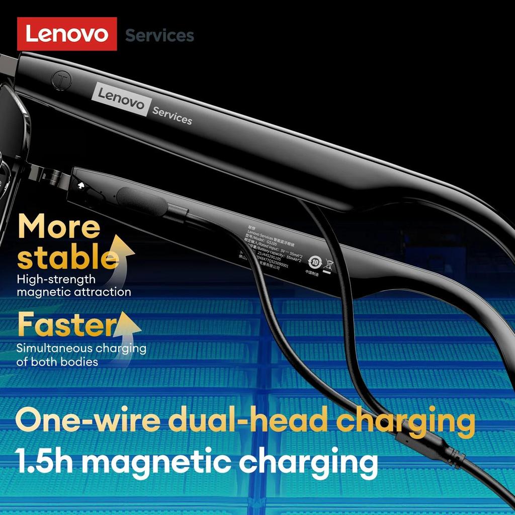 Original Lenovo GS105 4K Smart Wireless Glasses Bluetooth 6.0 AI Sunglasses HD Hands-free Calls Music Headphones ENC Noise Cancellation Dual Mic