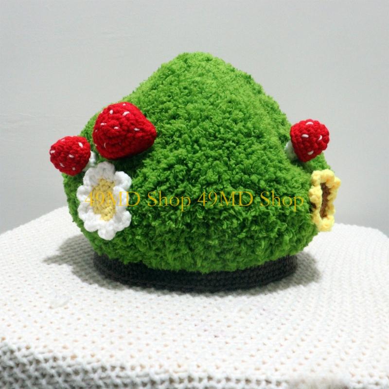 49MD Lovely Mushroom Theme Skull Cap Women DressingUp Event Photo Props Warm Headwear