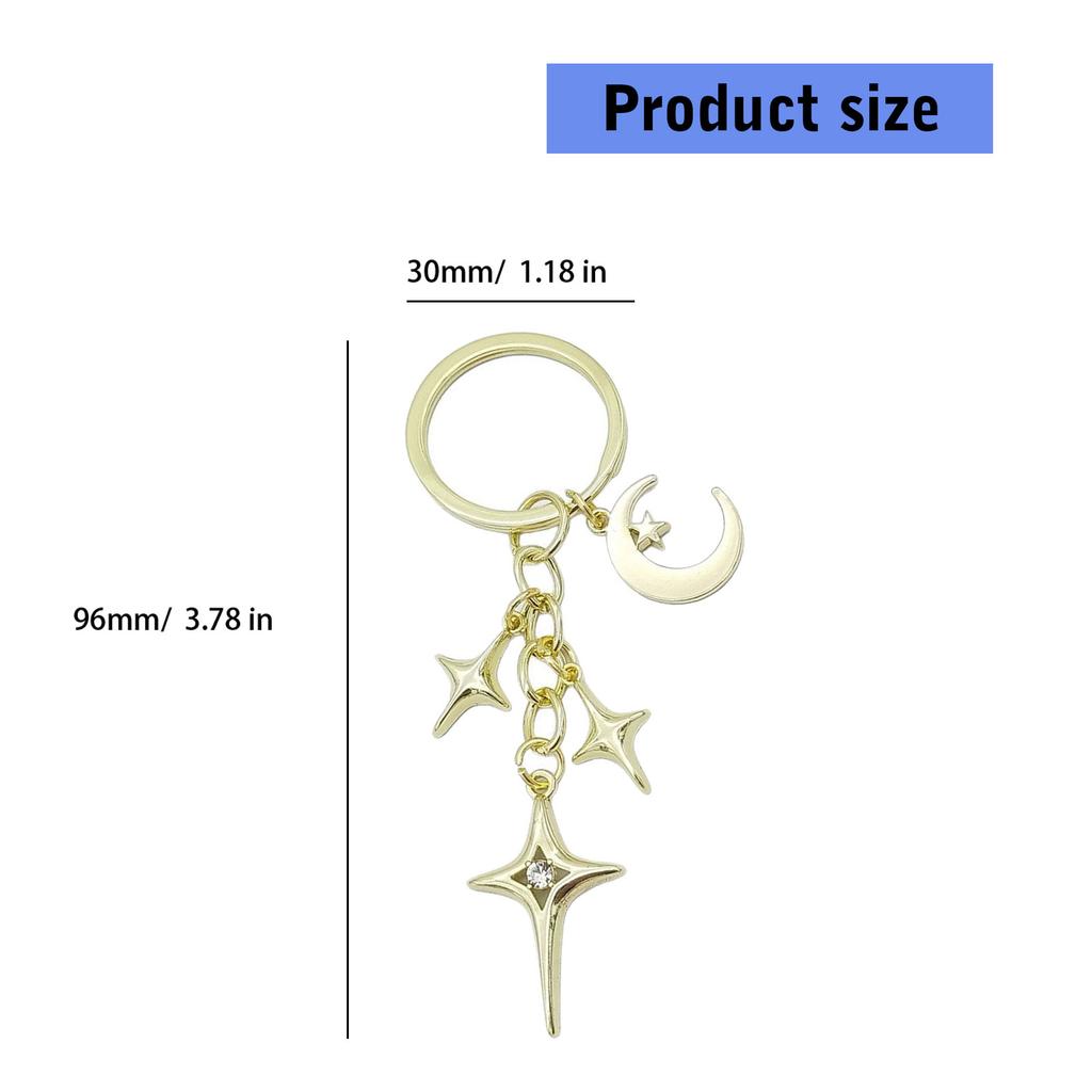 Elegant Cutout Four Pointed Star and Moon Keychain Pendant Durable Alloy Lightweight for Women Gift Bag Charm Accessory