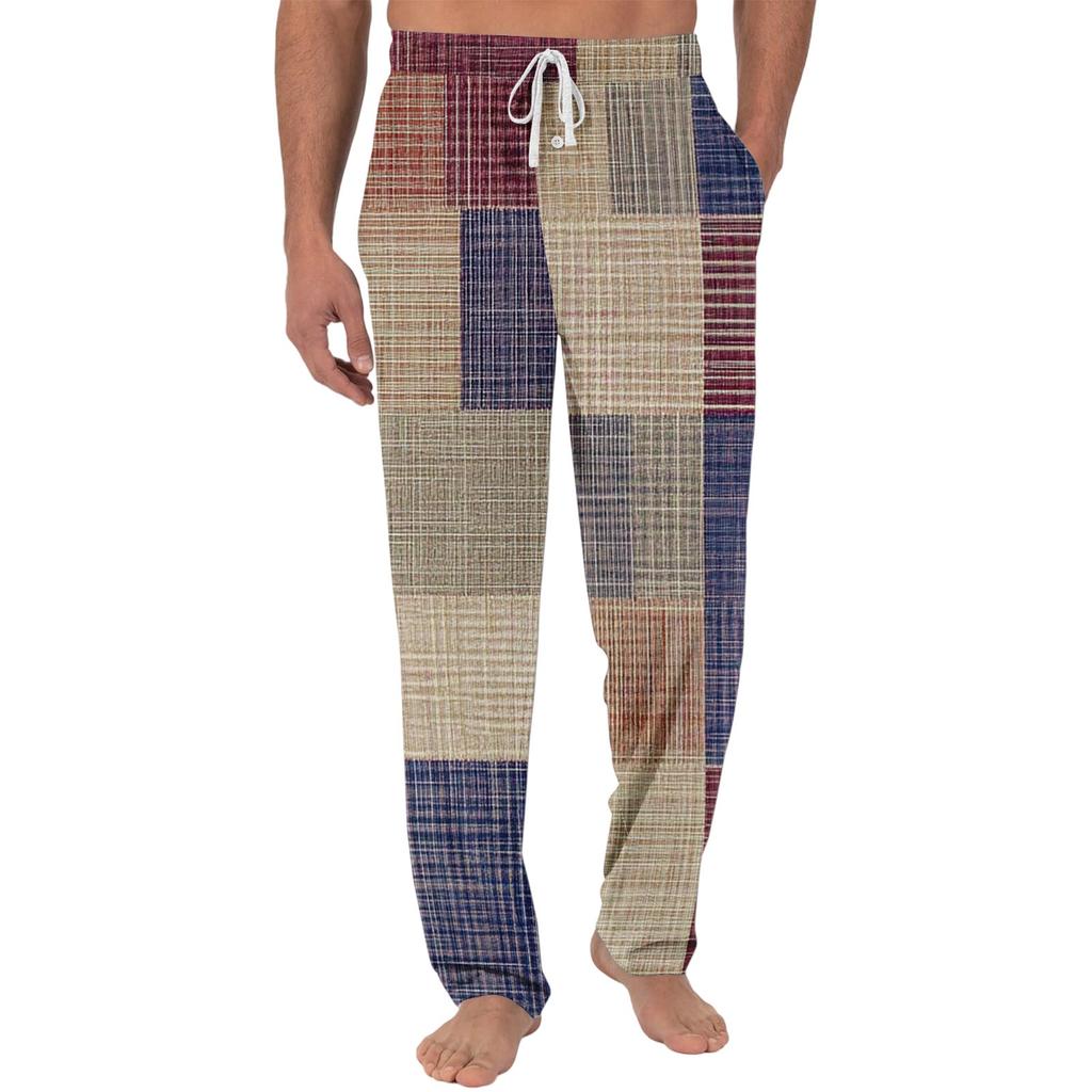 Herren Freizeit Pyjamahose mit Taschen | Einfarbig Gestreift Kariert Bedruckt Lockerer Schnitt Elastischer Bund für Zuhause