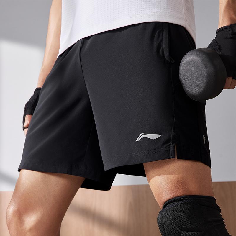 Li-Ning Quick-Drying Cool Breathable Solid Color Woven Fitness Shorts Men shorts Black AKSU679-1