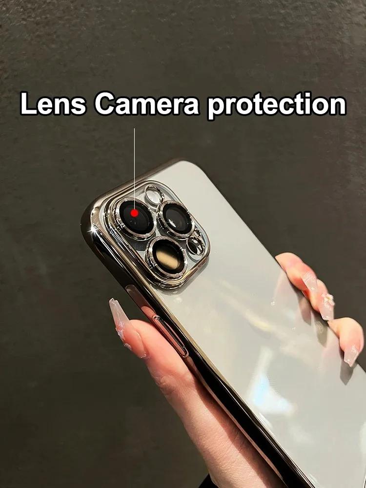 Fashion Camera Lens Protection Cases For iPhone 15 14 13 12 11 Pro Max 8Plus X XS 7 Plating Clear Soft Silicone Shockproof Cover