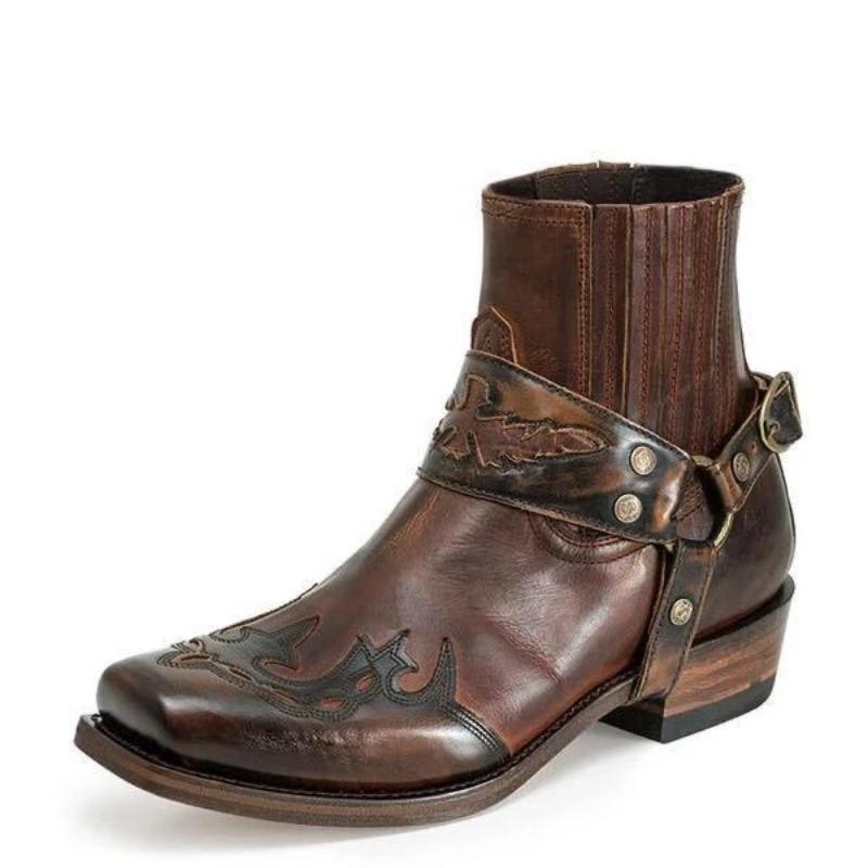 Men's Low-heeled Style Retro Embroidered Short Tube Casual Versatile Large-size Men's Boots
