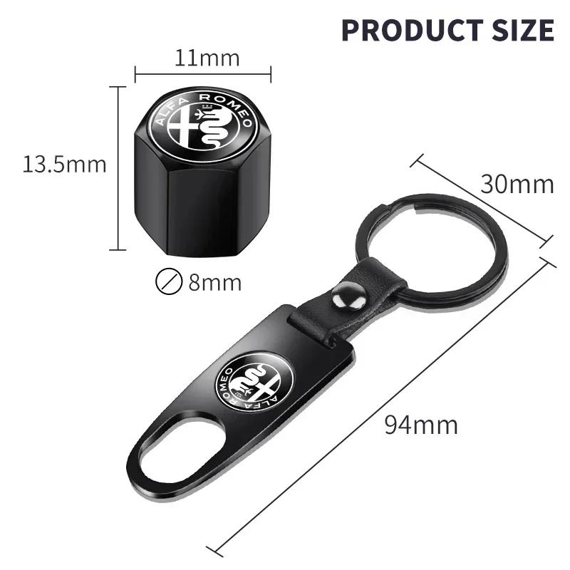 pzce3 Car Wheel Tire Valve Stems Caps with car Keychain keyrings For Alfa Romeo 156 159 147 4C 8C 166 Giulia Giulietta Mito Stelvio