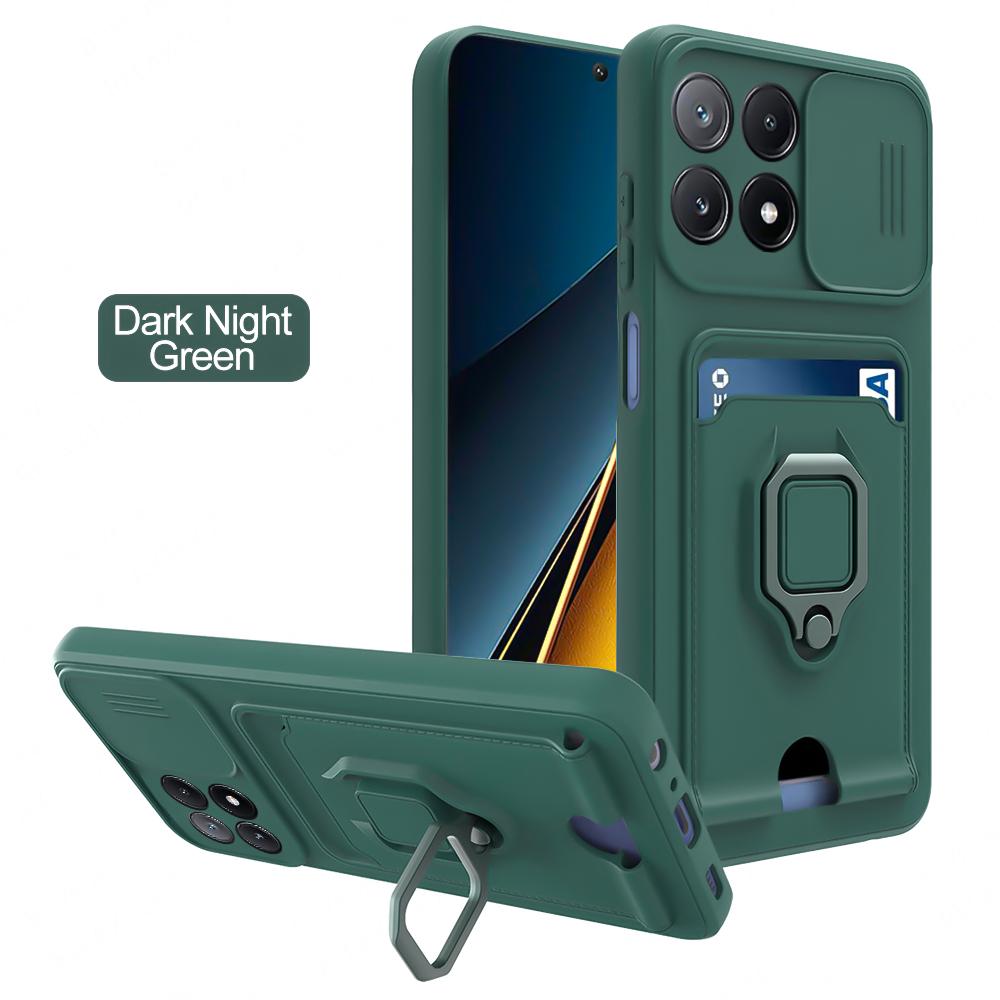 

Роскошный чехол с окном для камеры Poco X6 Pro X5 X4 GT X3 NFC Coque для Poco M6 Pro M5S M4 C65 Магнитный чехол для телефона с гнездом для карты For Poco M6 Pro 4G темно-зеленого