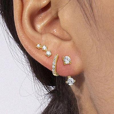 3PCS Stainless Steel Gold Color Circle Hoop Earrings Set for Women Simple Zircon Flower Stud Earring Cartilage Piercing Jewelry