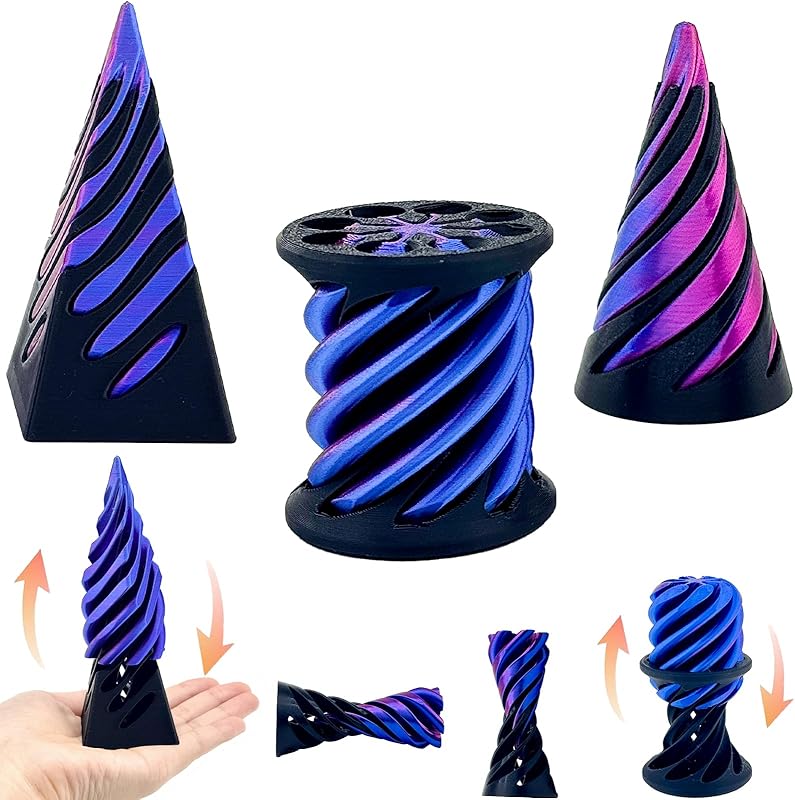 3-Pack Impossible Spiral Cone Stress Relief Toy 3D-Printed Vortex Line Pyramid Illusion Toy Desktop Stress Relief Ornament