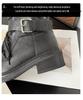 2025 Autumn/Winter Women's Retro British Mid-Calf Lace-Up Belt Buckle Martin Boots - Thick Sole, Height Increasing Western Style
