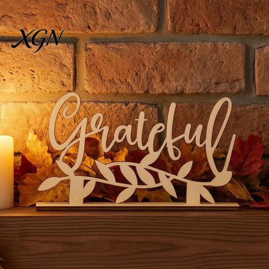 Thanksgiving Dinner Party Decor Grateful Blessed Wood Cutout Signs, Table Plate Decor, Handmade Wooden Gift Rustic Fall Home Centerpiece Ornament for