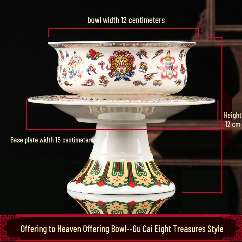 Large Ceramic Offering Bowl Oil Lamp for Temple or Buddhist Hall Decoration, Fruit and Candle Holder