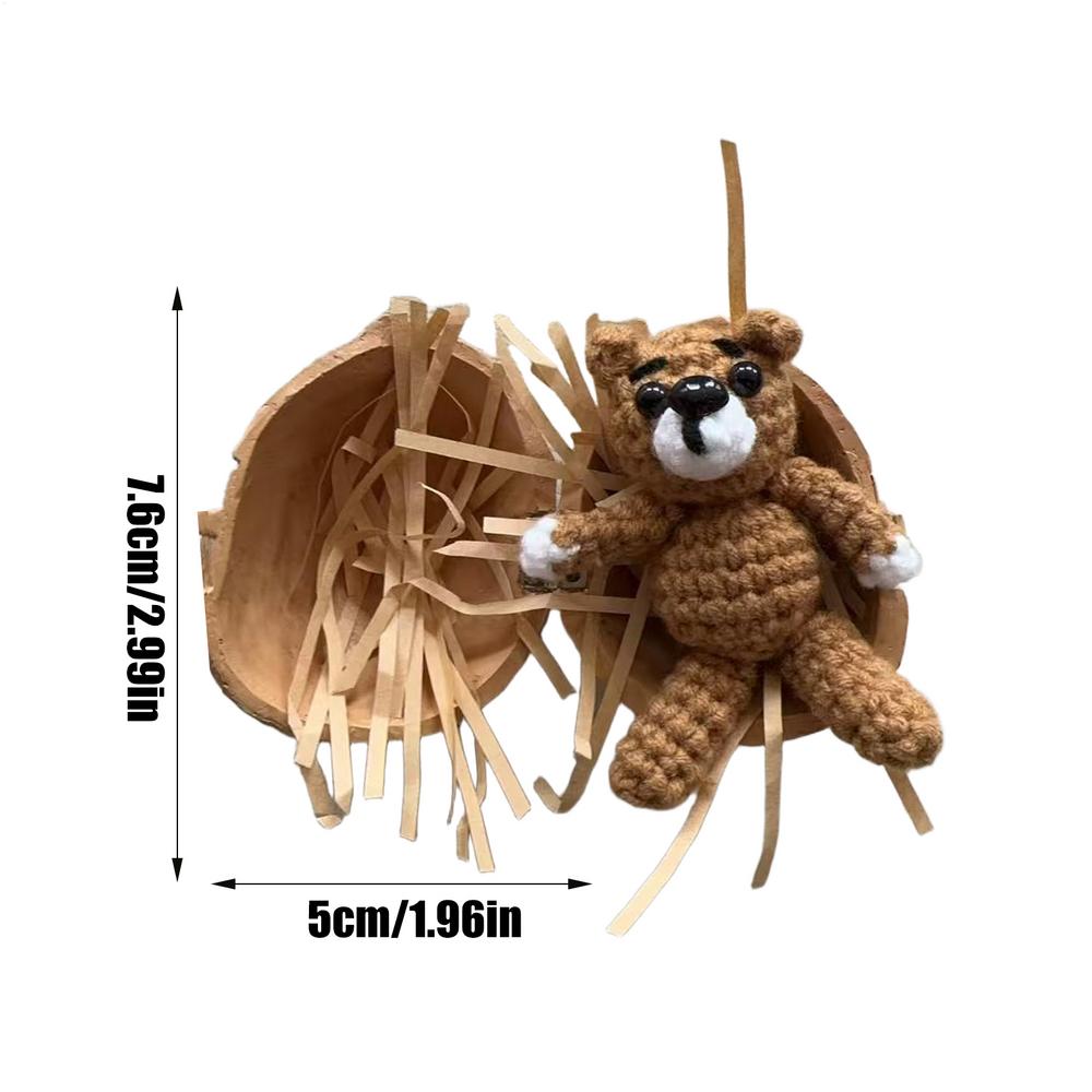 Crochet Animal Bunny Bear Knitted Animal with Heart Accessory Adorable Knitting Doll Funny Figurine Home Decor for Table