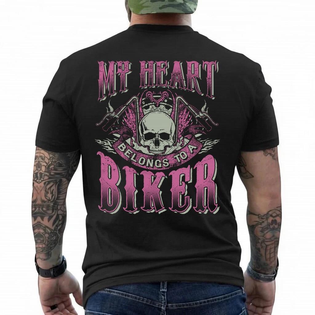 Motorcycle Shirt My Heart Belongs To A Biker Long Sleeve T-Shirt L