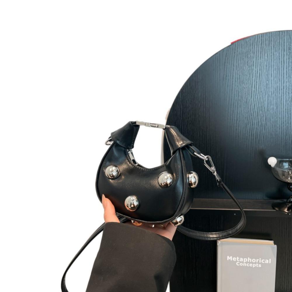 

Retro Single Shoulder Bag PU Lipstick Storage Bag Fashion Mini Riveted Handbag Women чёрный