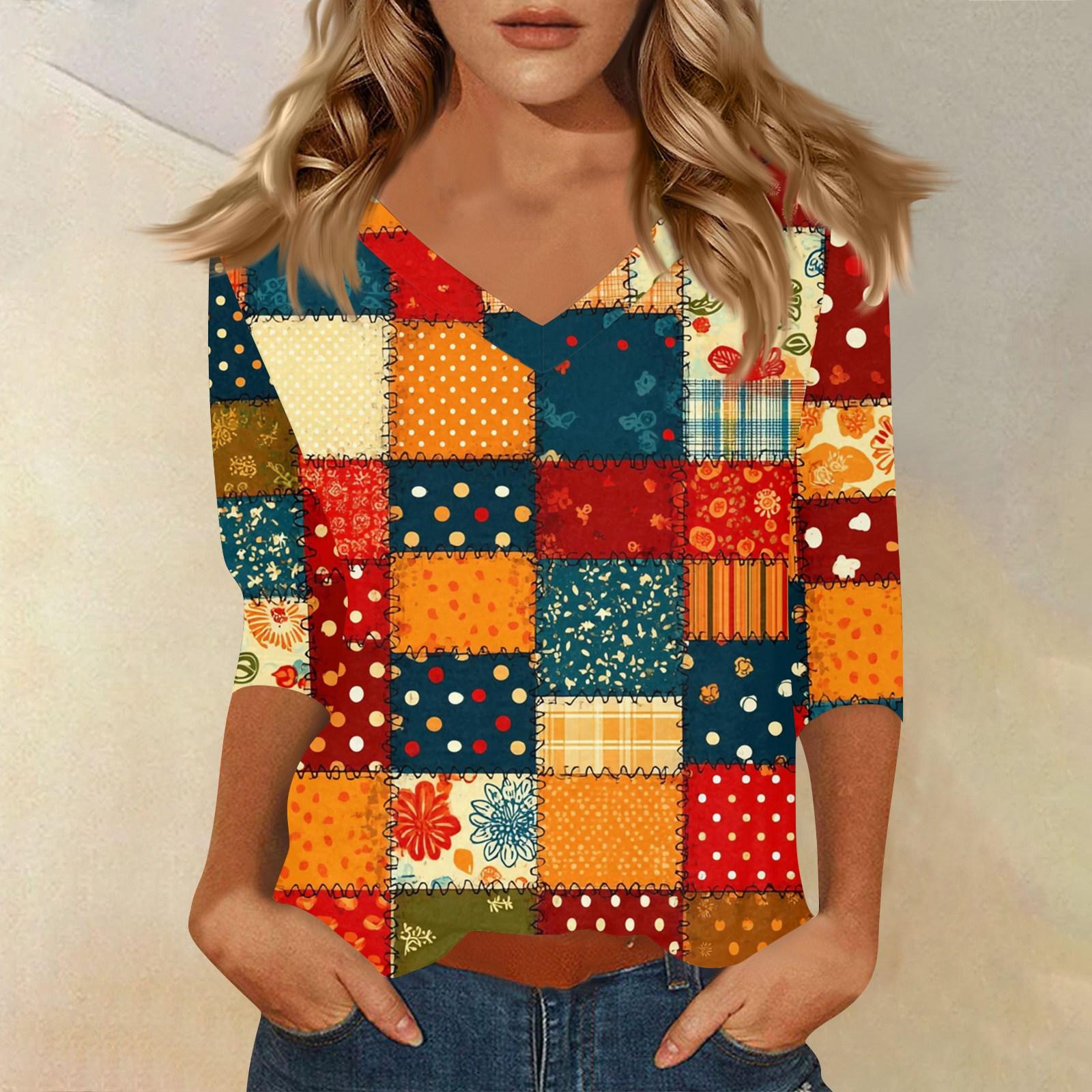 

Женская футболка с принтом, рукав 3/4, повседневная мода на выходные, базовый топ с V-образным вырезом S шафрановый