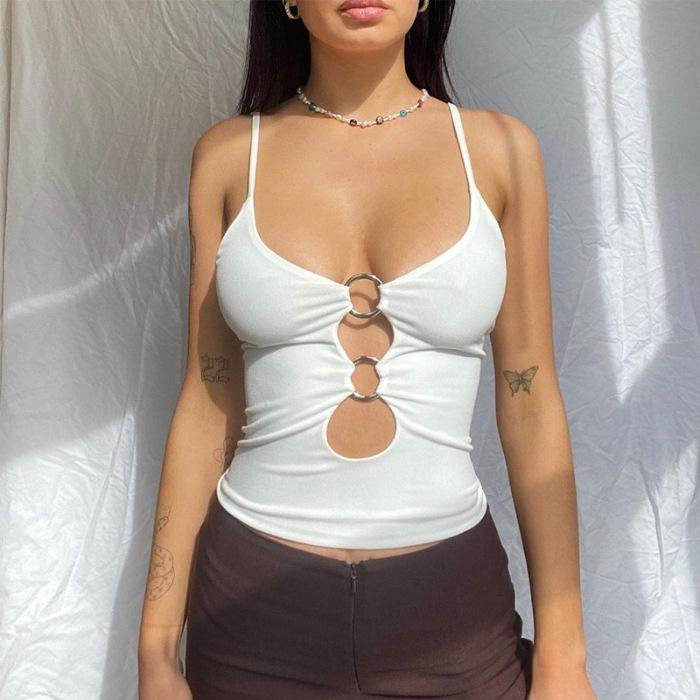 Women s Summer Slim-Fit Off-the-Shoulder Retro Camisole with Age-Reducing Hollow-Out American Design Small белый