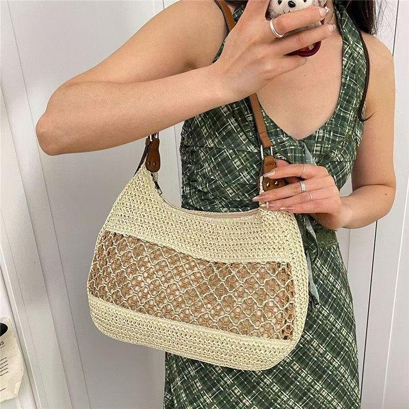 Women s French Style Round Straw Beach Tote Bag