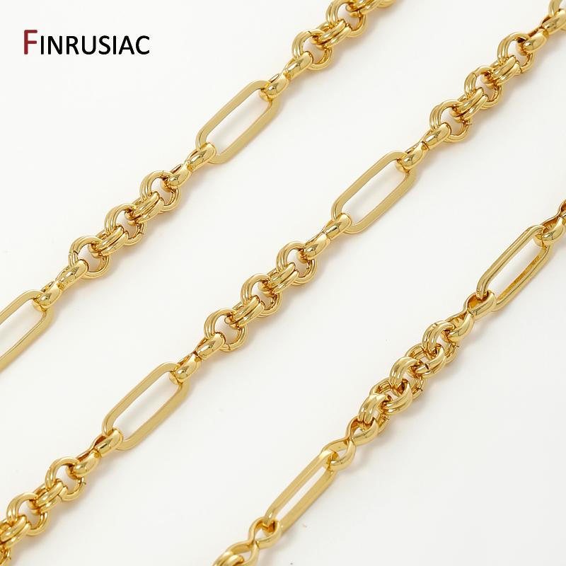18K Gold Plated Brass 3:1 Figaro Chains For Jewelry Making,Thick Large Heavy Chains For DIY Necklace Bracelet Making Findings