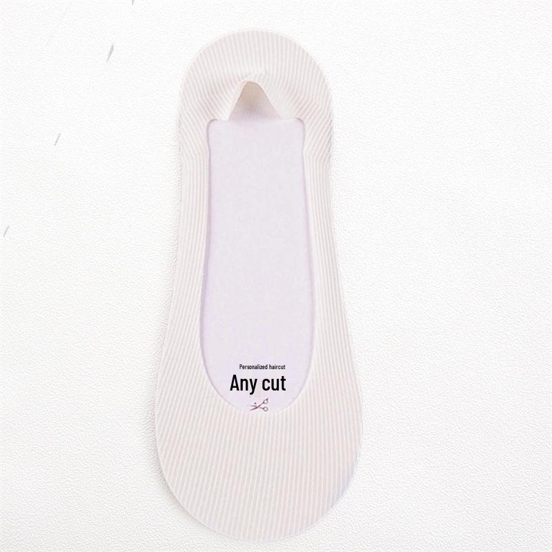 Women's Non-Slip Invisible Ice Silk Boat Socks - Low Cut, Anti-Slip Heel, Thin, Solid Color, Customizable Length